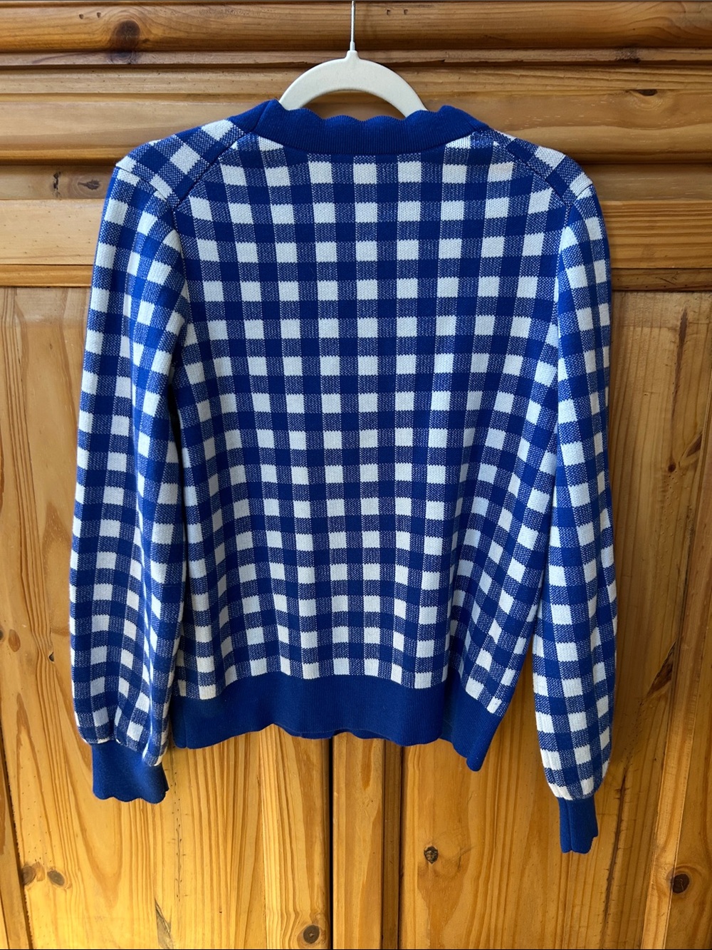 Kate Spade Gingham Checker Knit Cardigan Royal Blue Y2K Preppy Sweater - Picture 7 of 9